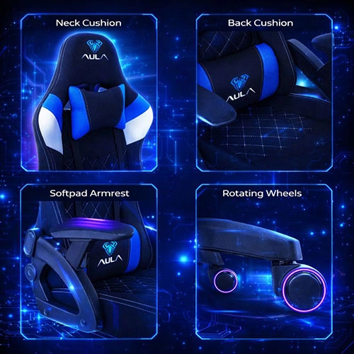 Aula F016 Ergonomic Black and Blue Gaming Chair